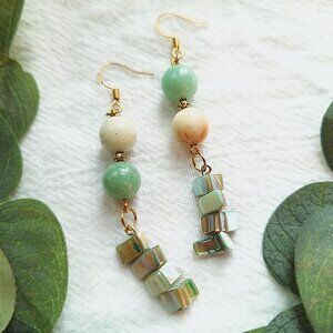 Amazonite & Mother of Pearl Earrings, Elegant Ocean Inspired Earrings, Hippie